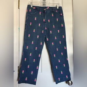 Lilly Pulitzer Blue Women’s Capri Pants Pineapple Embroidered Sz 6